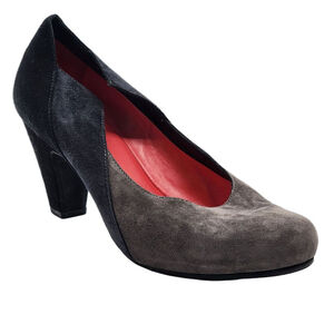 PAS DE ROUGE Pumps Heels Size 40.5 10.5 Black Gray Suede